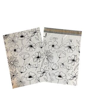 Set of Ten 12x15 Floral Black and White Poly Mailers